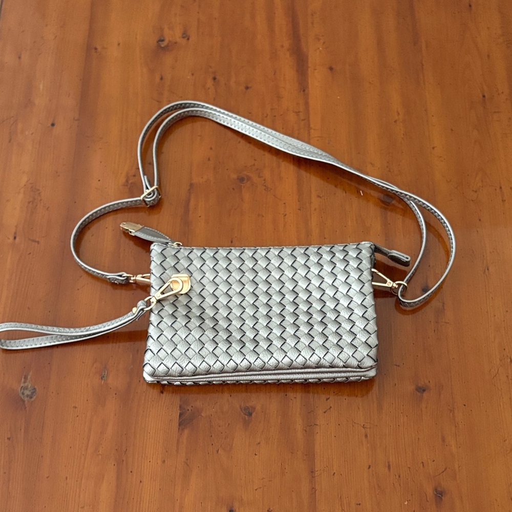 Elegant Silver Woven Wristlet